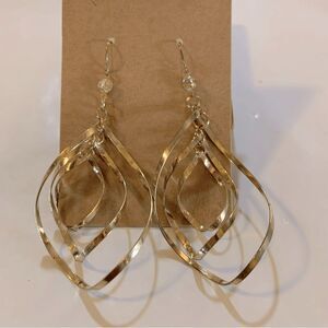 Vintage Triple Swirl Dainty Pierced Earrings Gold Tone Dangle Drop 3.5” Gorgeous